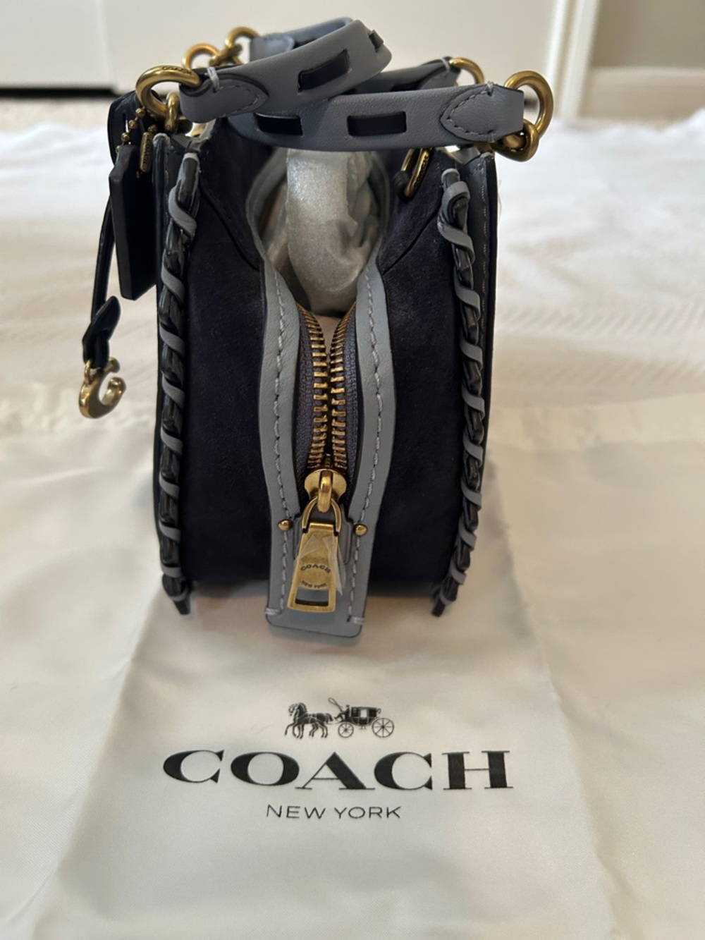 Coach Light Blue Whipstitch Leather Satchel with Gold Hardware - Picture 4 of 6